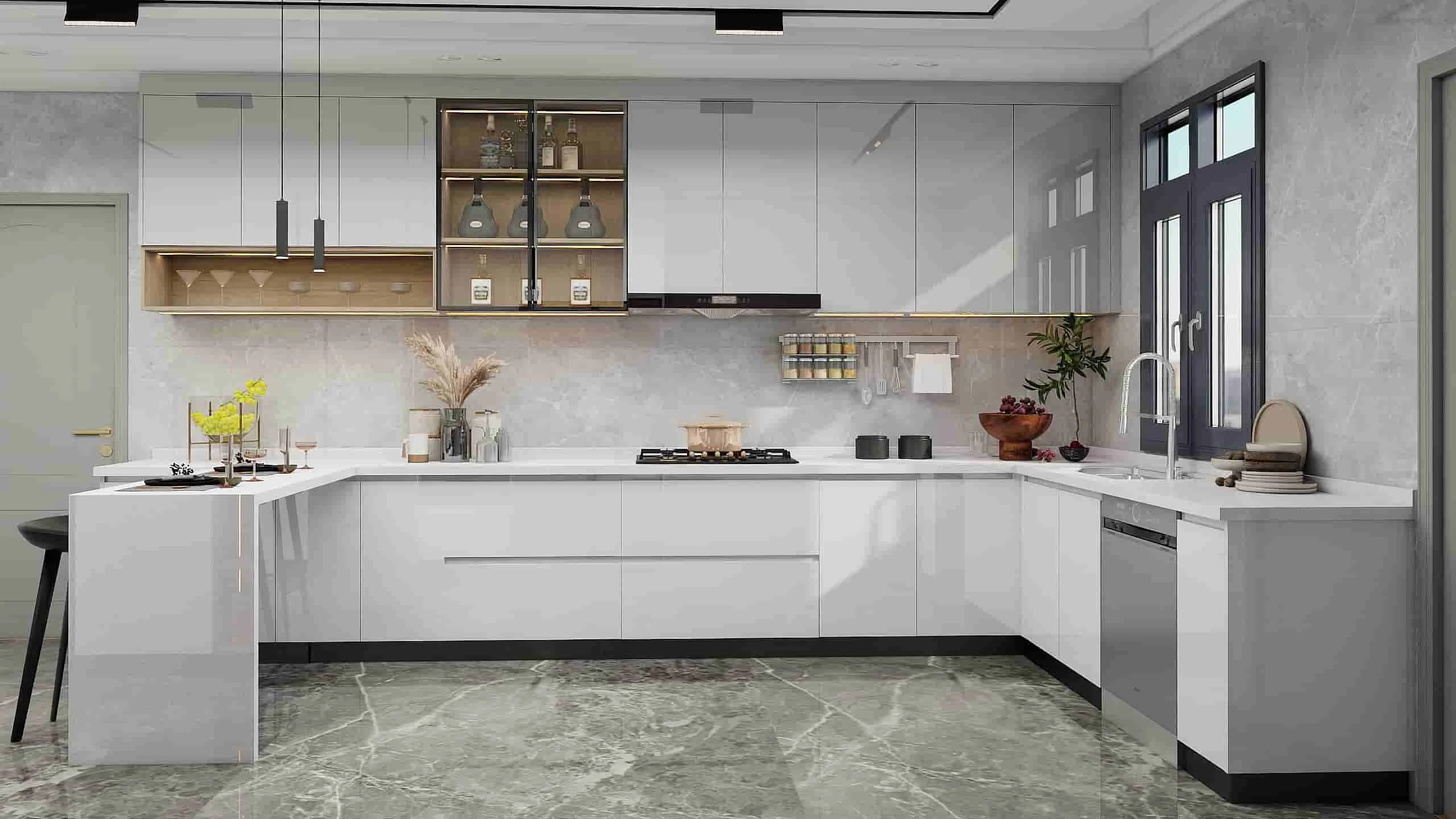 Modern White Lacquer U Shaped Kitchen Cabinets 1 Modern White Lacquer U Shaped Kitchen Cabinets