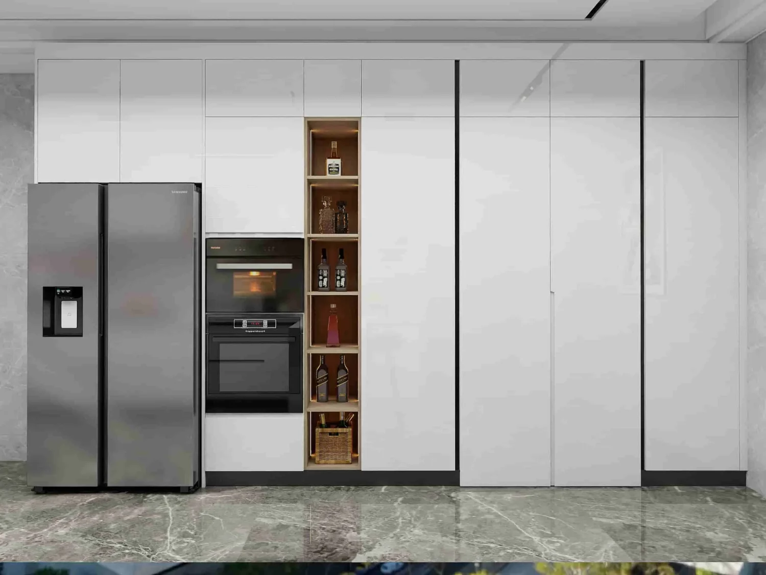 Gabinetes de cocina modernos en forma de U lacados en blanco