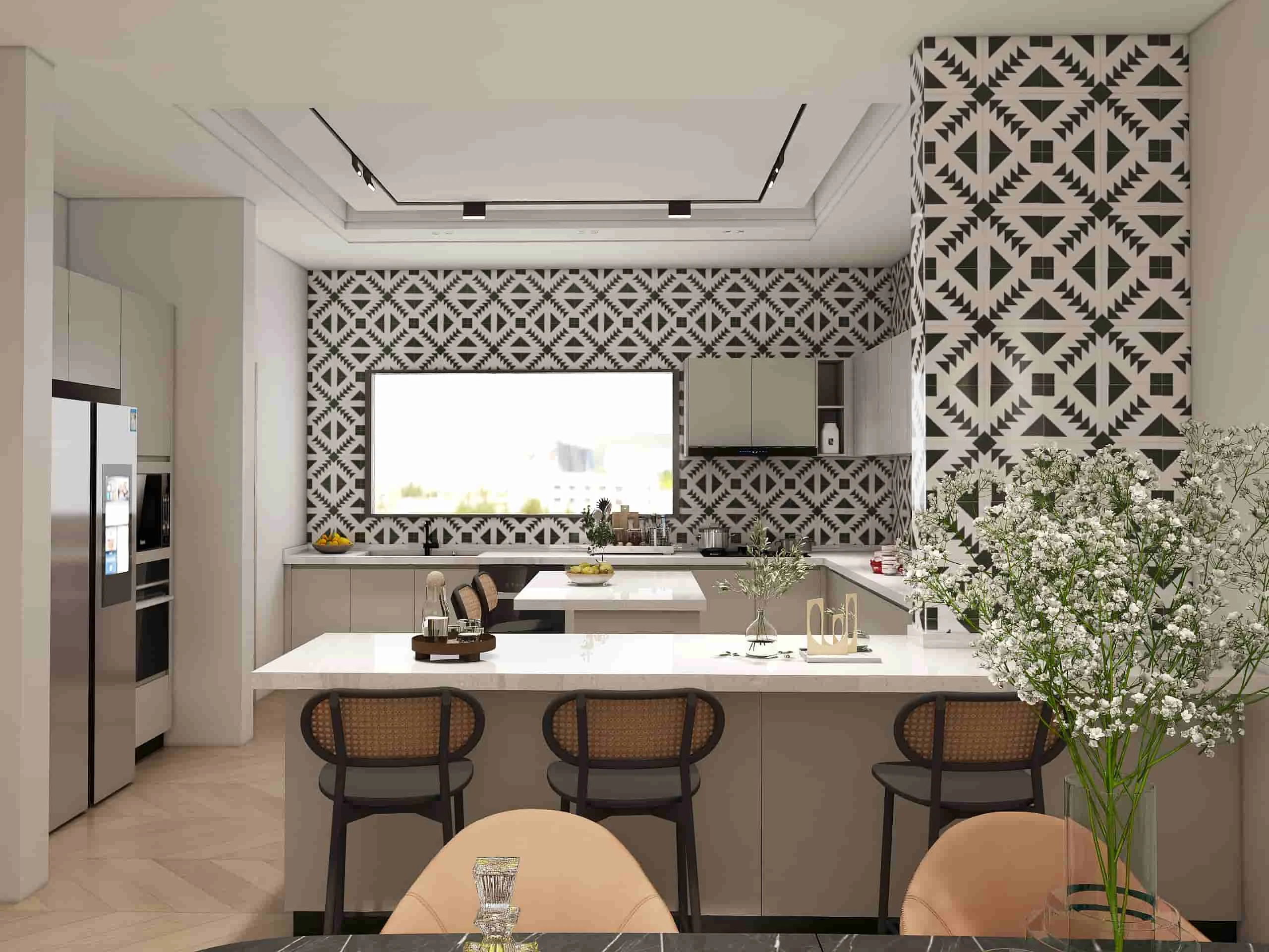 Modern White Melamine Pattern U-Shaped Kitchen Cabinets 3 Modern White Pattern U-Shaped Kitchen Cabinets