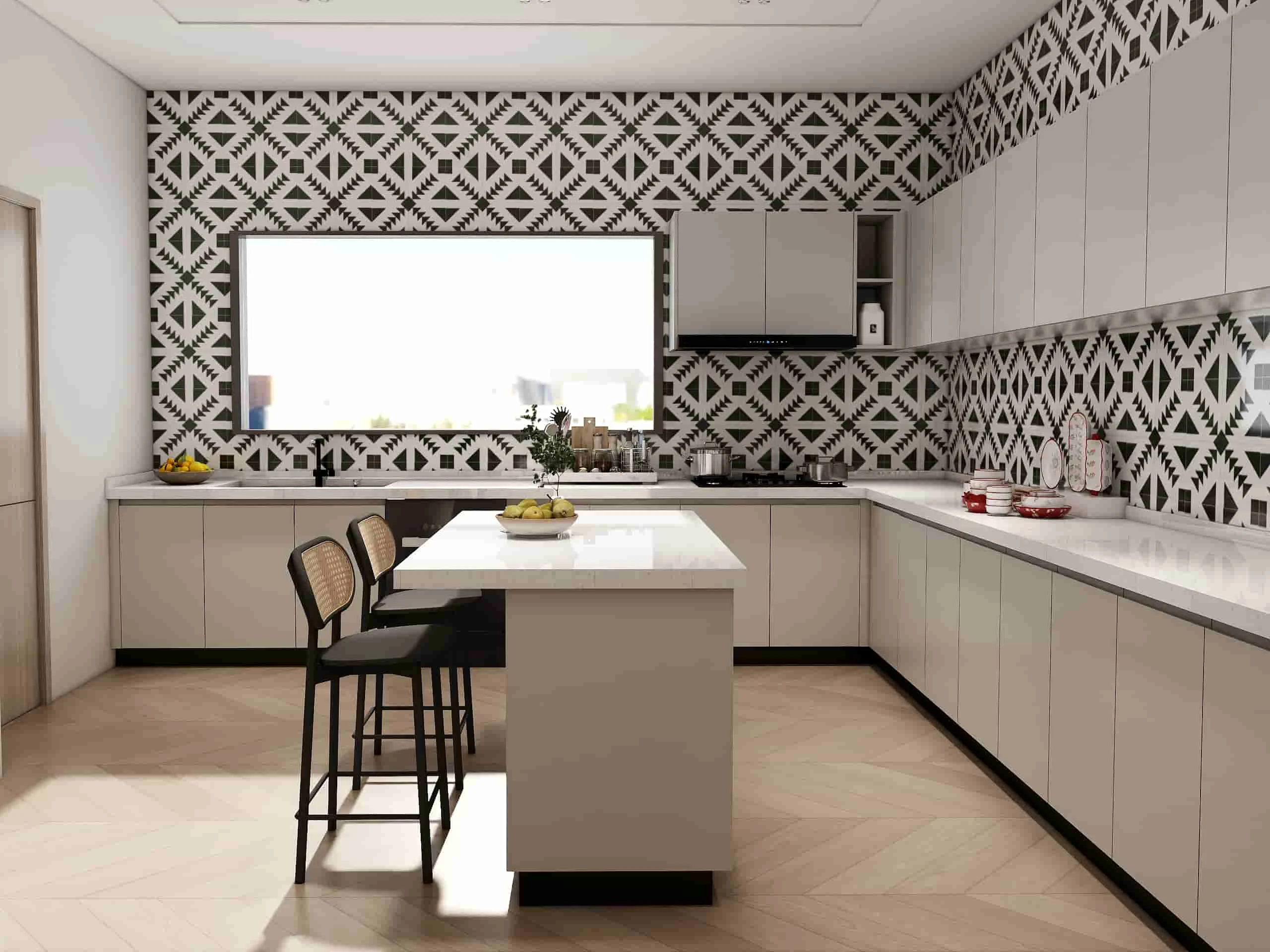 Modern White Melamine Pattern U-Shaped Kitchen Cabinets 4 Modern White Pattern U-Shaped Kitchen Cabinets