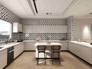 Modern White Pattern U-Shaped Kitchen Cabinets (3)