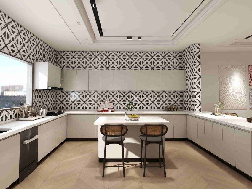 Modern White Pattern U-Shaped Kitchen Cabinets (3)