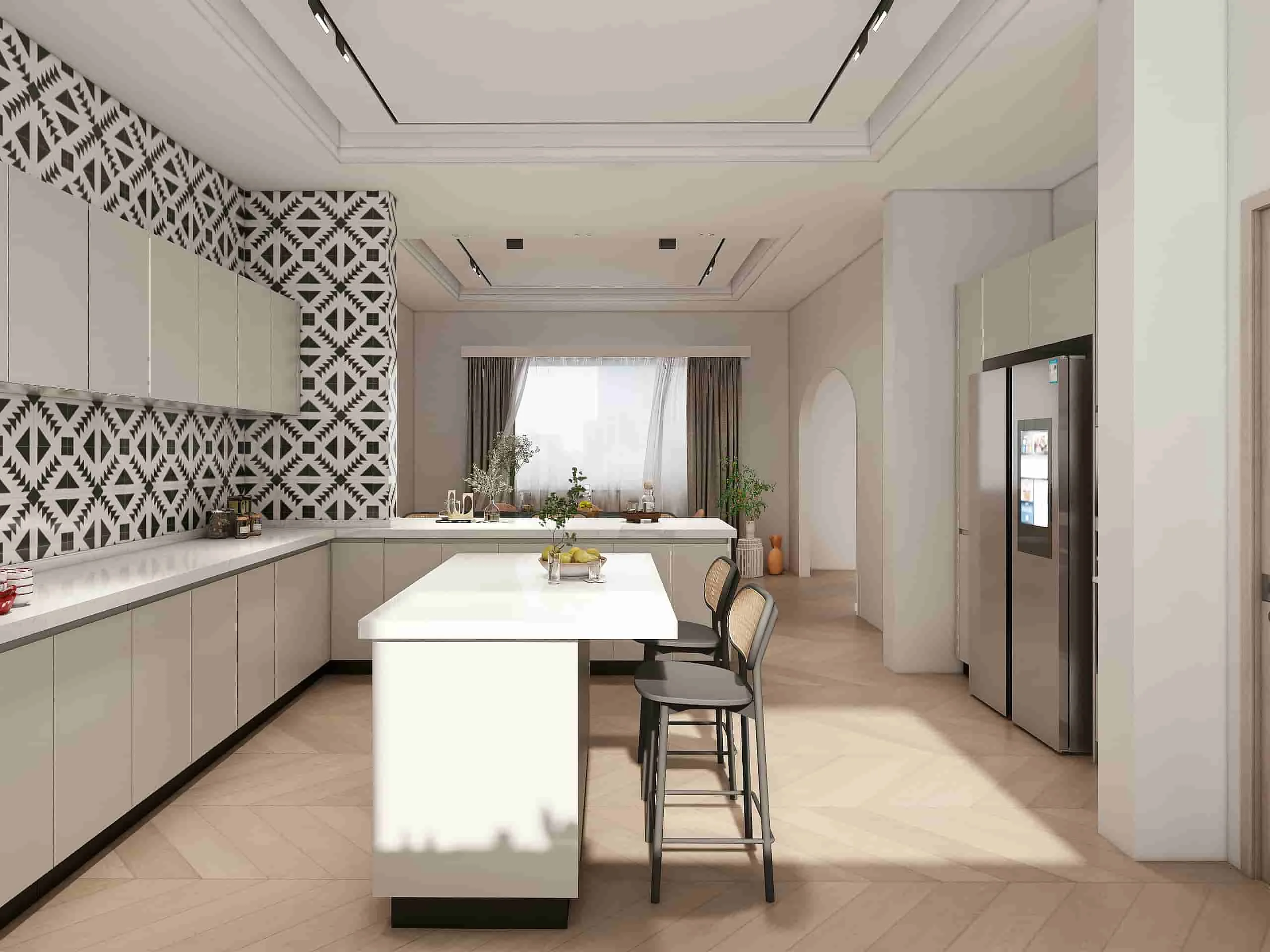 Modern White Melamine Pattern U-Shaped Kitchen Cabinets 5 Modern White Pattern U-Shaped Kitchen Cabinets