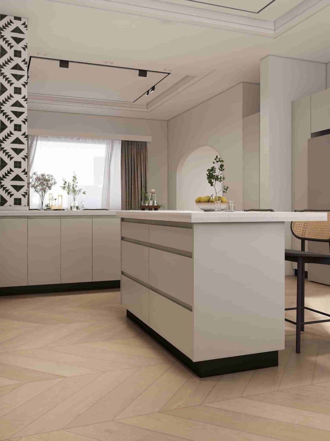 Modern White Pattern U-Shaped Kitchen Cabinets