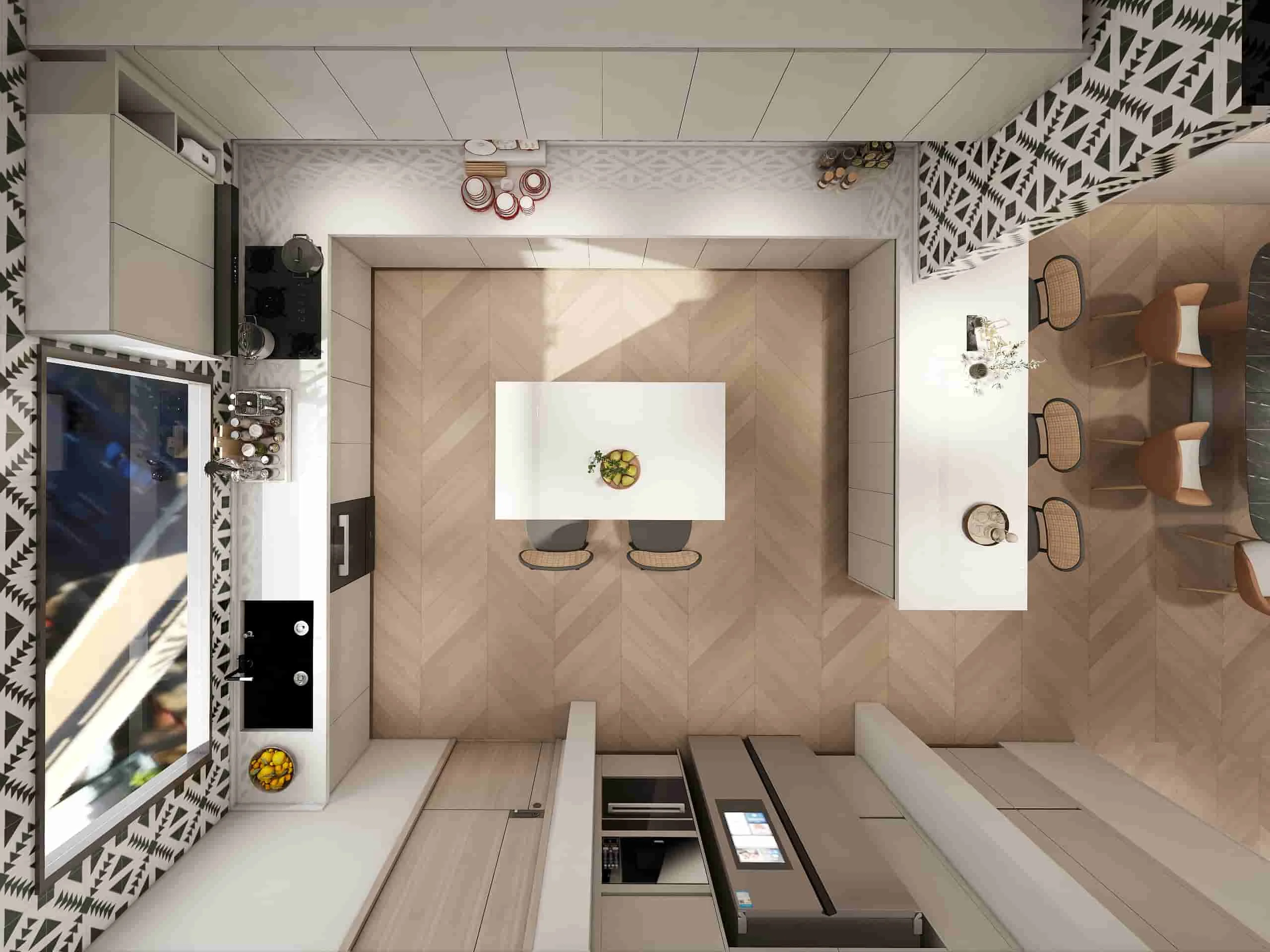 Modern White Melamine Pattern U-Shaped Kitchen Cabinets 2 Modern White Pattern U-Shaped Kitchen Cabinets