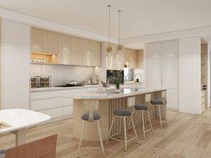 Modern White and Wood Grille Kitchen Cabinets