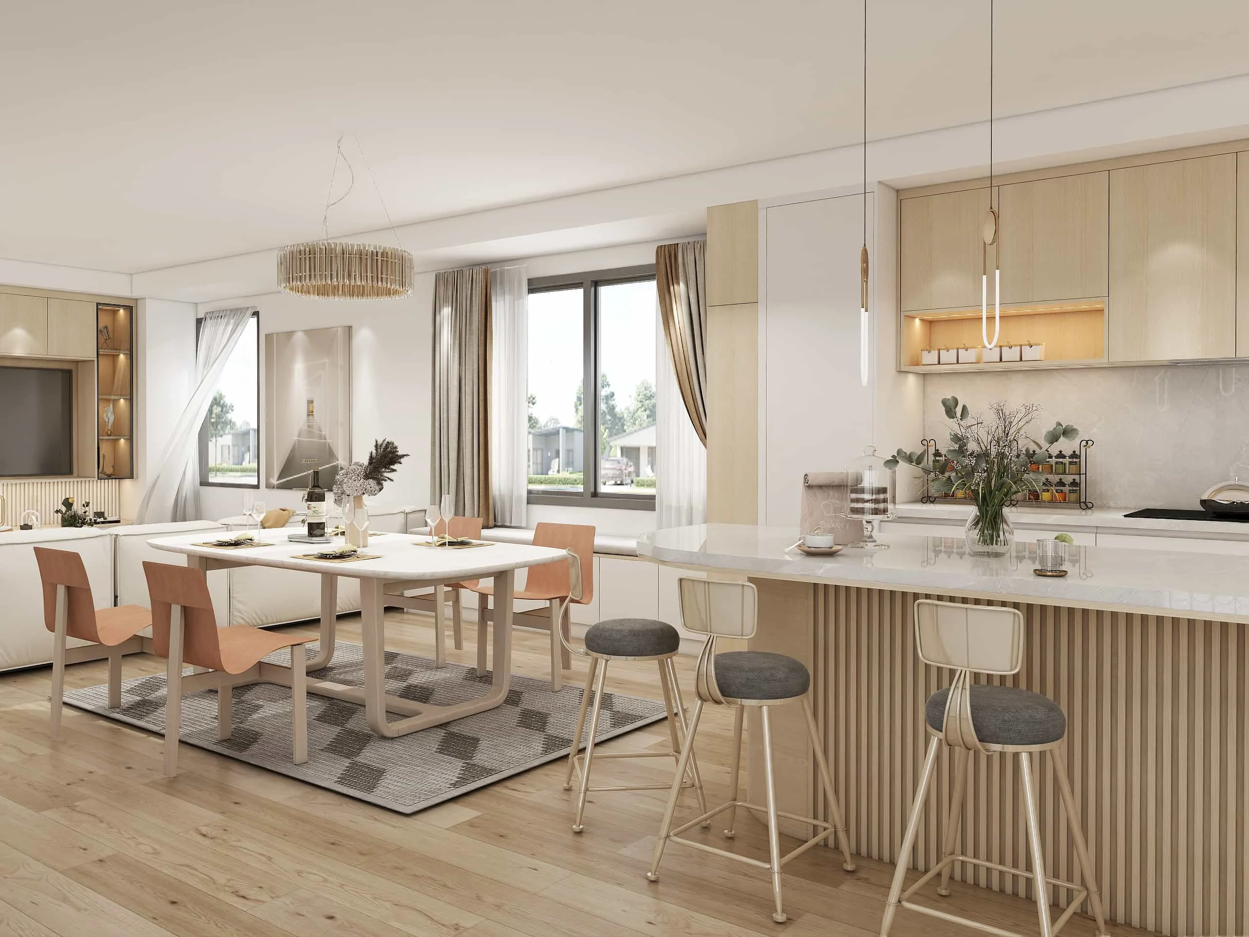 Modern White and Wood Grille Kitchen Cabinets 7 Modern White and Wood Grille Kitchen Cabinets