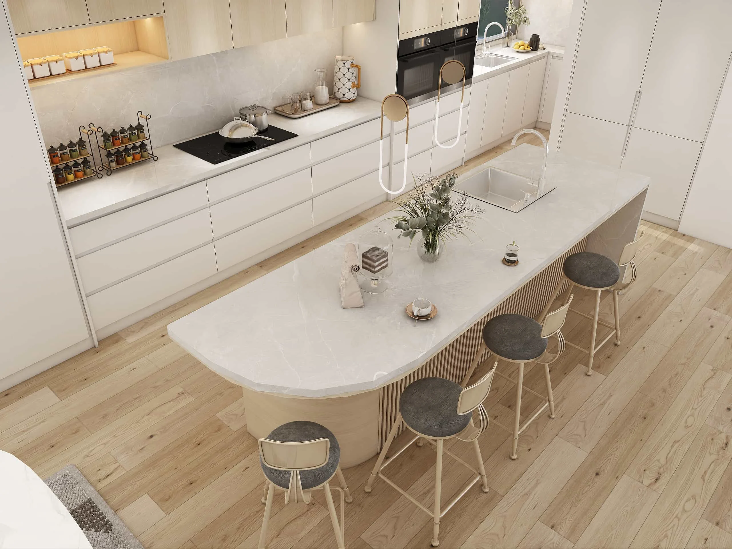 Modern White and Wood Grille Kitchen Cabinets 4 Modern White and Wood Grille Kitchen Cabinets