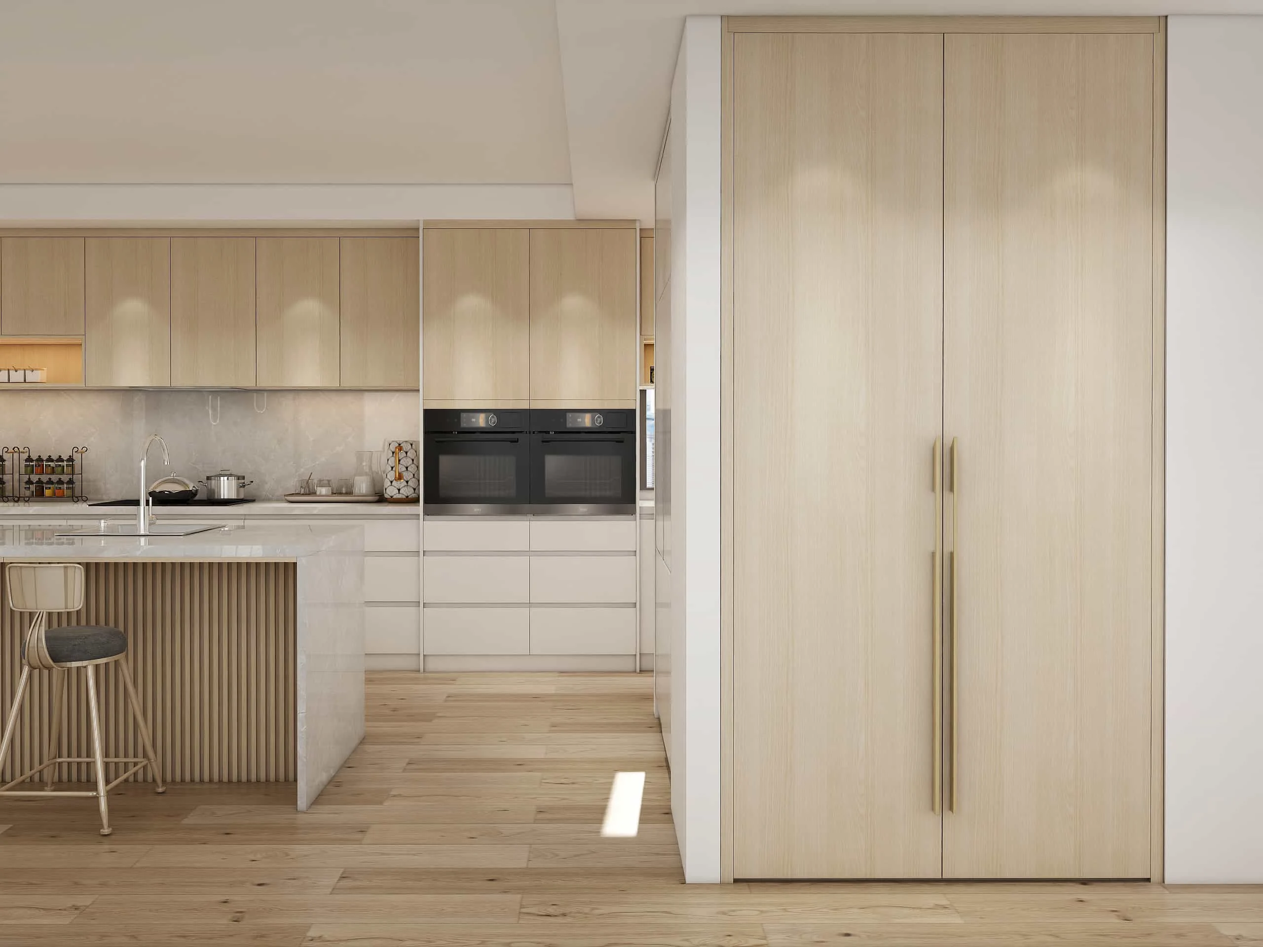 Modern White and Wood Grille Kitchen Cabinets 6 Modern White and Wood Grille Kitchen Cabinets