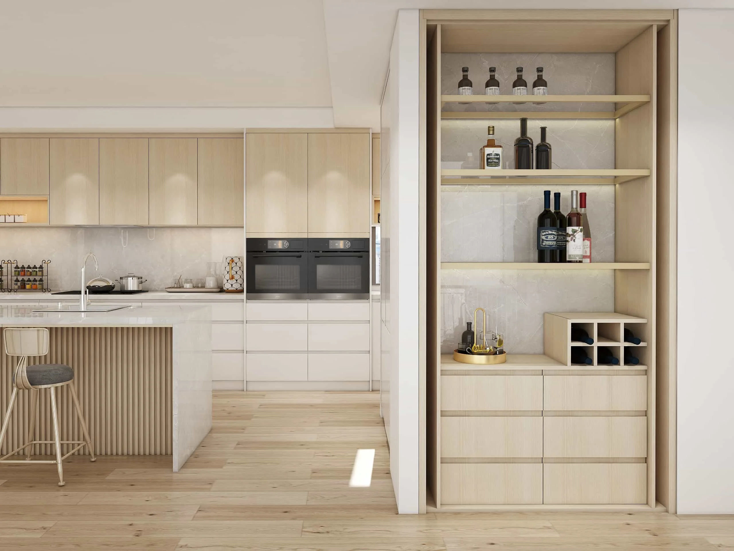 Modern White and Wood Grille Kitchen Cabinets 5 Modern White and Wood Grille Kitchen Cabinets