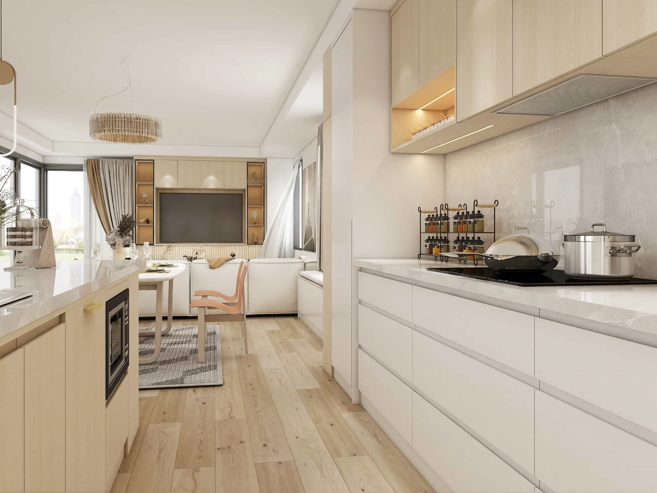 Modern White and Wood Grille Kitchen Cabinets 3 Modern White and Wood Grille Kitchen Cabinets