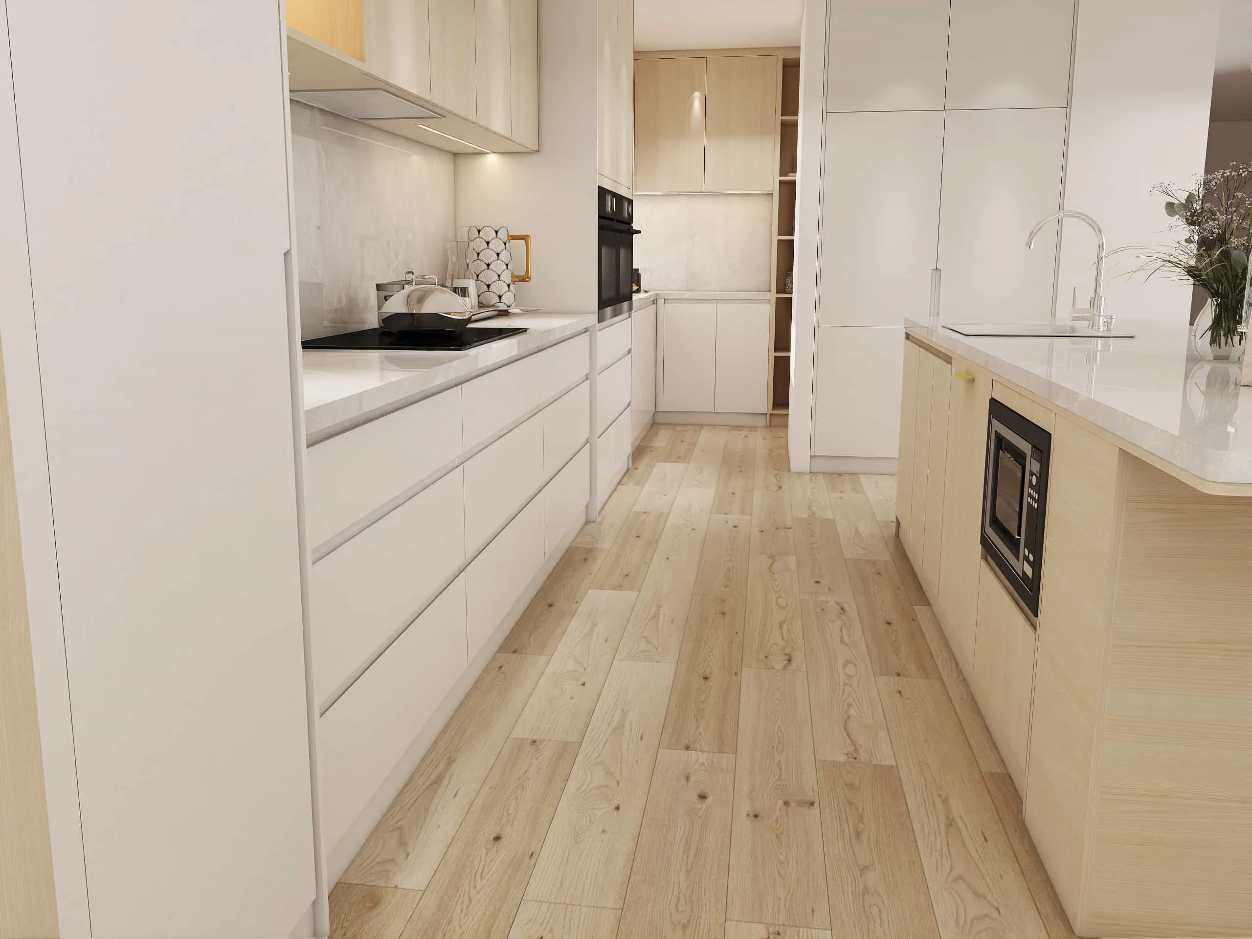 Modern White and Wood Grille Kitchen Cabinets 2 Modern White and Wood Grille Kitchen Cabinets