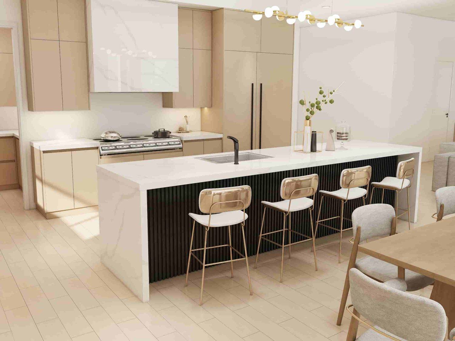 Modern Wood Veneer Island Kitchen Cabinet (4)