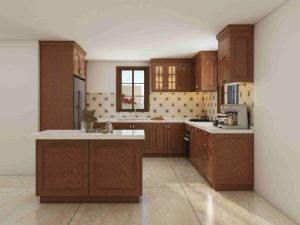 Tradiational Brown U Shaped Kitchen Cabinets