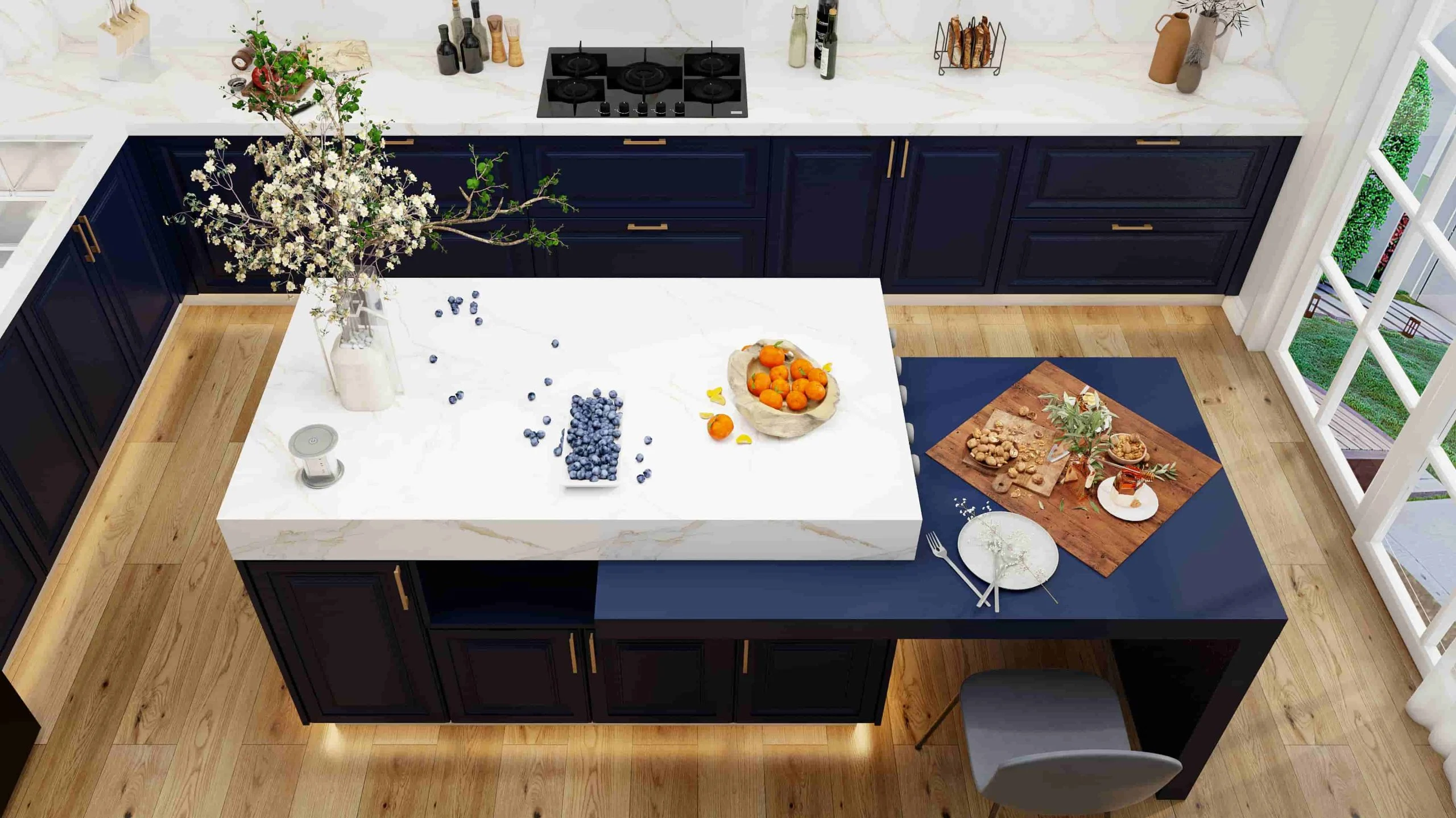 Traditional Blue Lacquer Shaker Kitchen Cabinets