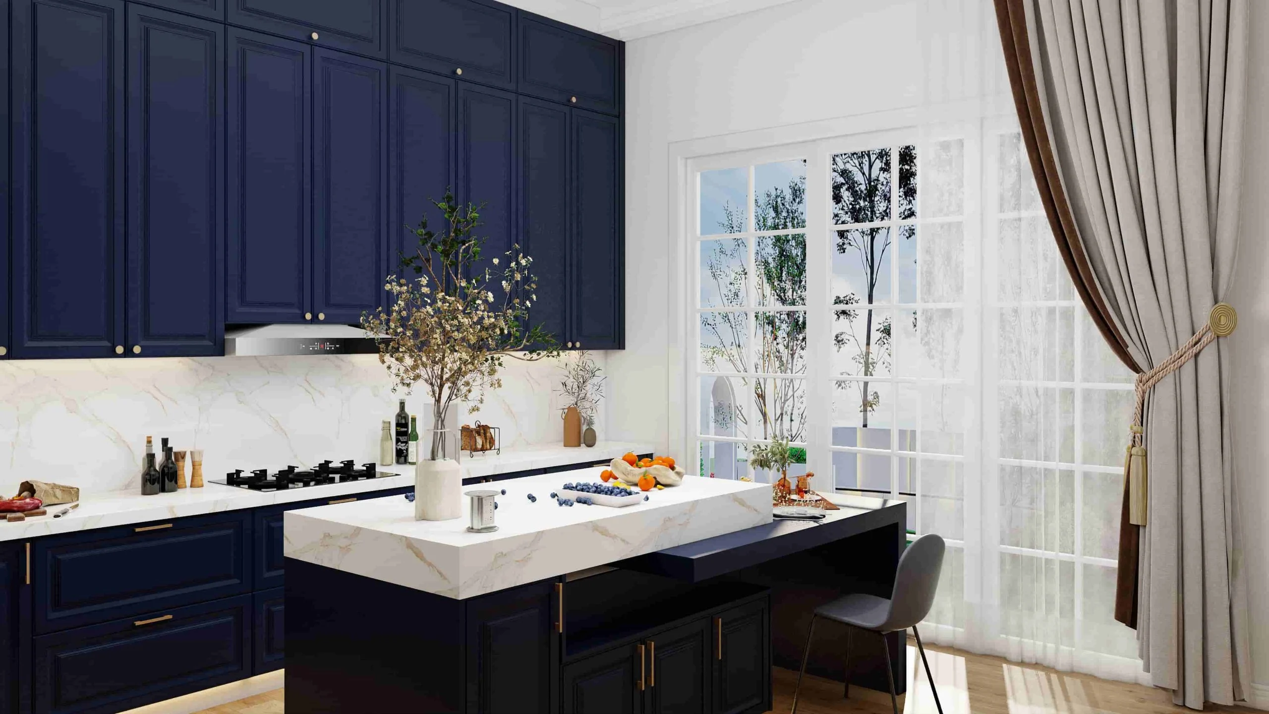 Traditional Blue Lacquer Shaker Kitchen Cabinets (2)