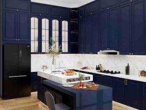 Traditional Blue Lacquer Shaker Kitchen Cabinets (3)