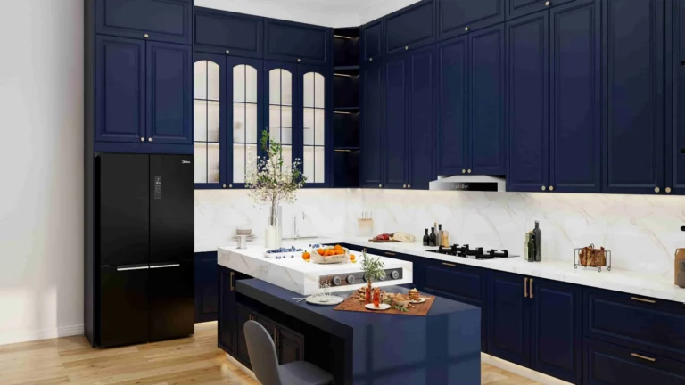 Traditional Blue Lacquer Shaker Kitchen Cabinets (3)