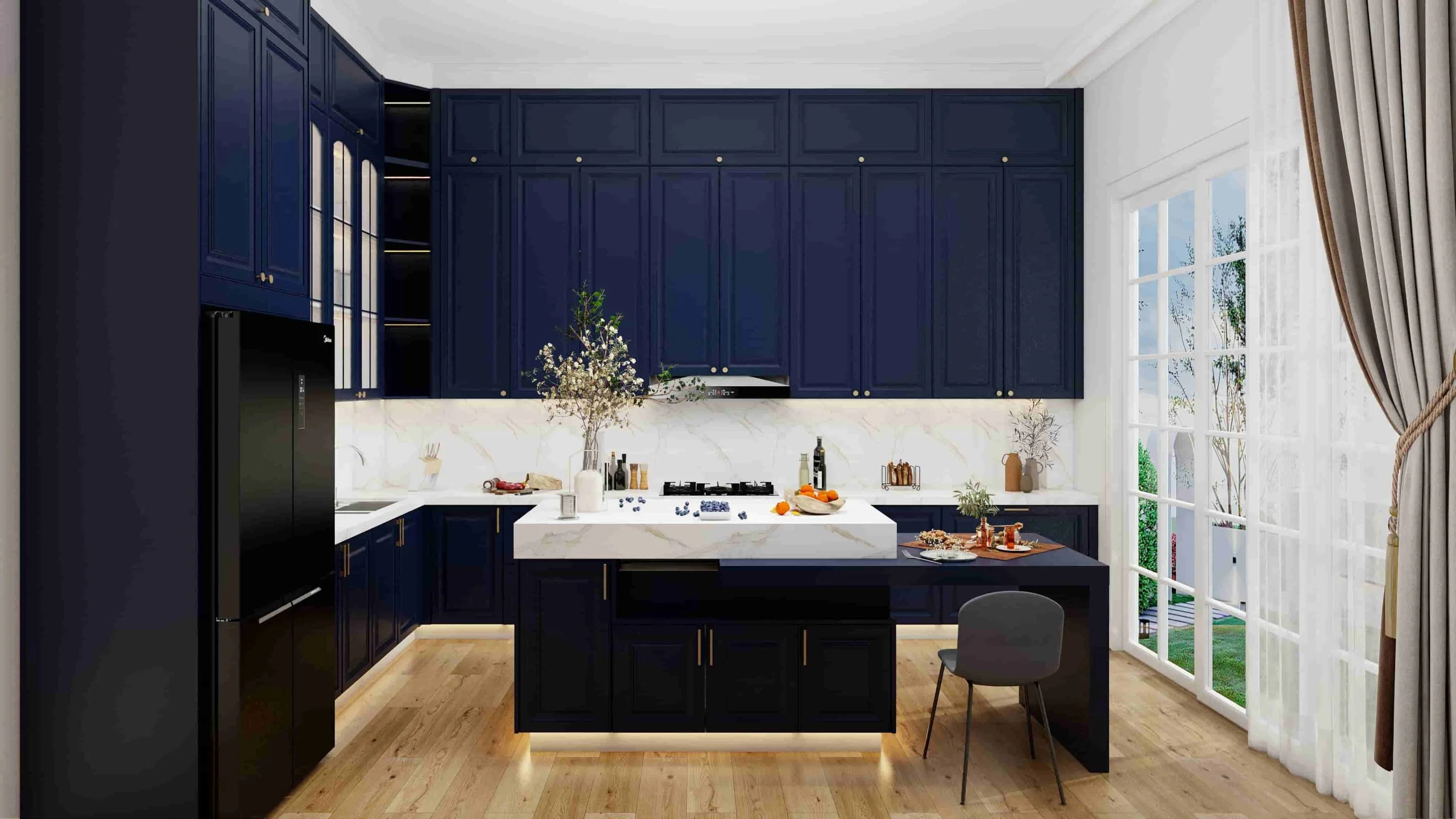Traditional Blue Lacquer Shaker Kitchen Cabinets 4 Traditional Blue Lacquer Shaker Kitchen Cabinets