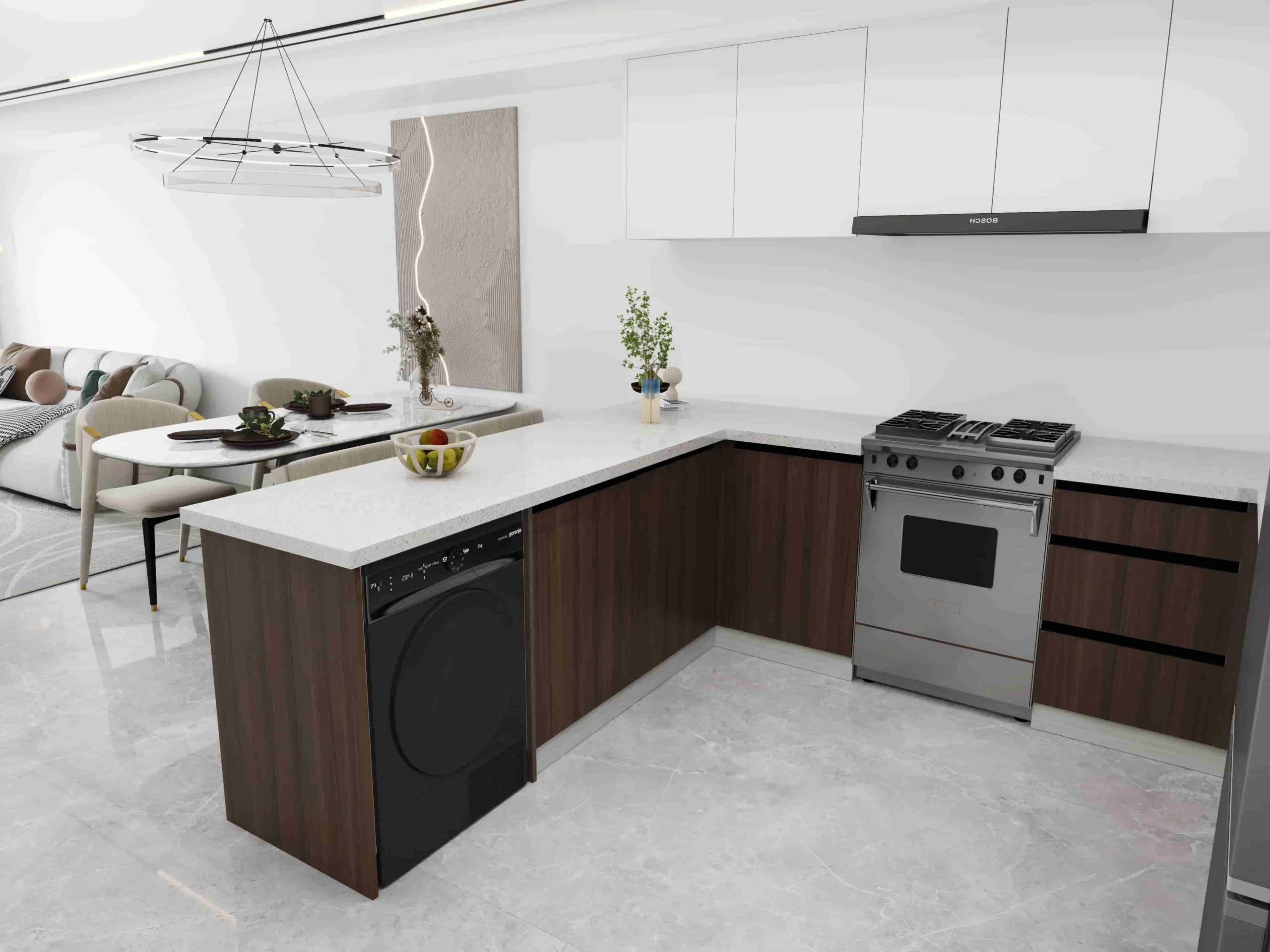 Traditional Brown and White U-Shaped Small Kitchen Cabinets 4 Traditional Brown and White U-Shaped Small Kitchen Cabinets