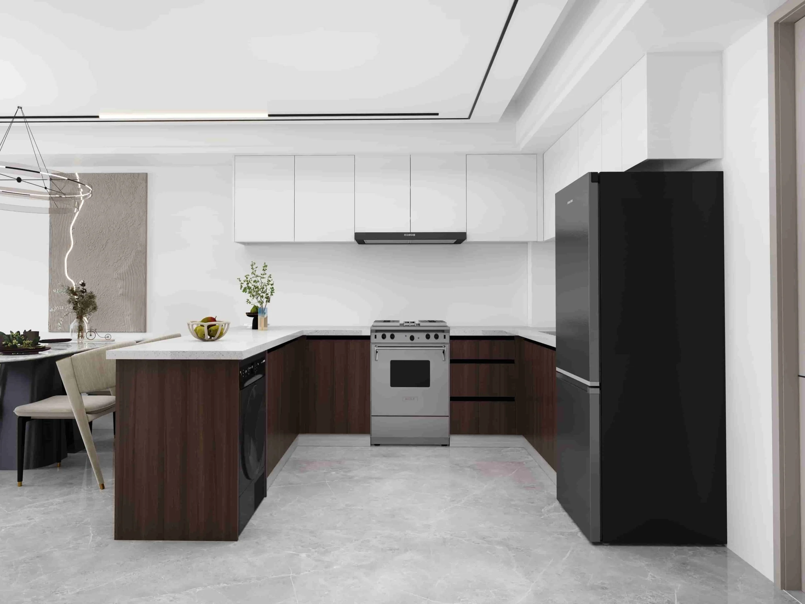 Traditional Brown and White U-Shaped Small Kitchen Cabinets 3 Traditional Brown and White U-Shaped Small Kitchen Cabinets