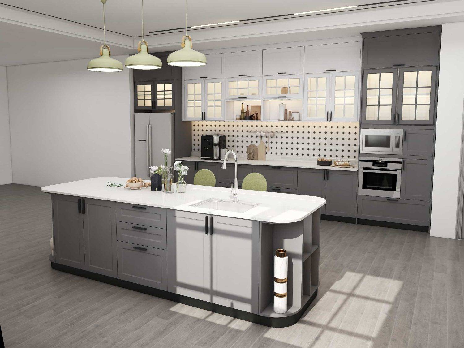 Traditional Farmhouse Two-tone Shaker L-shaped Kitchen Cabinets (2)