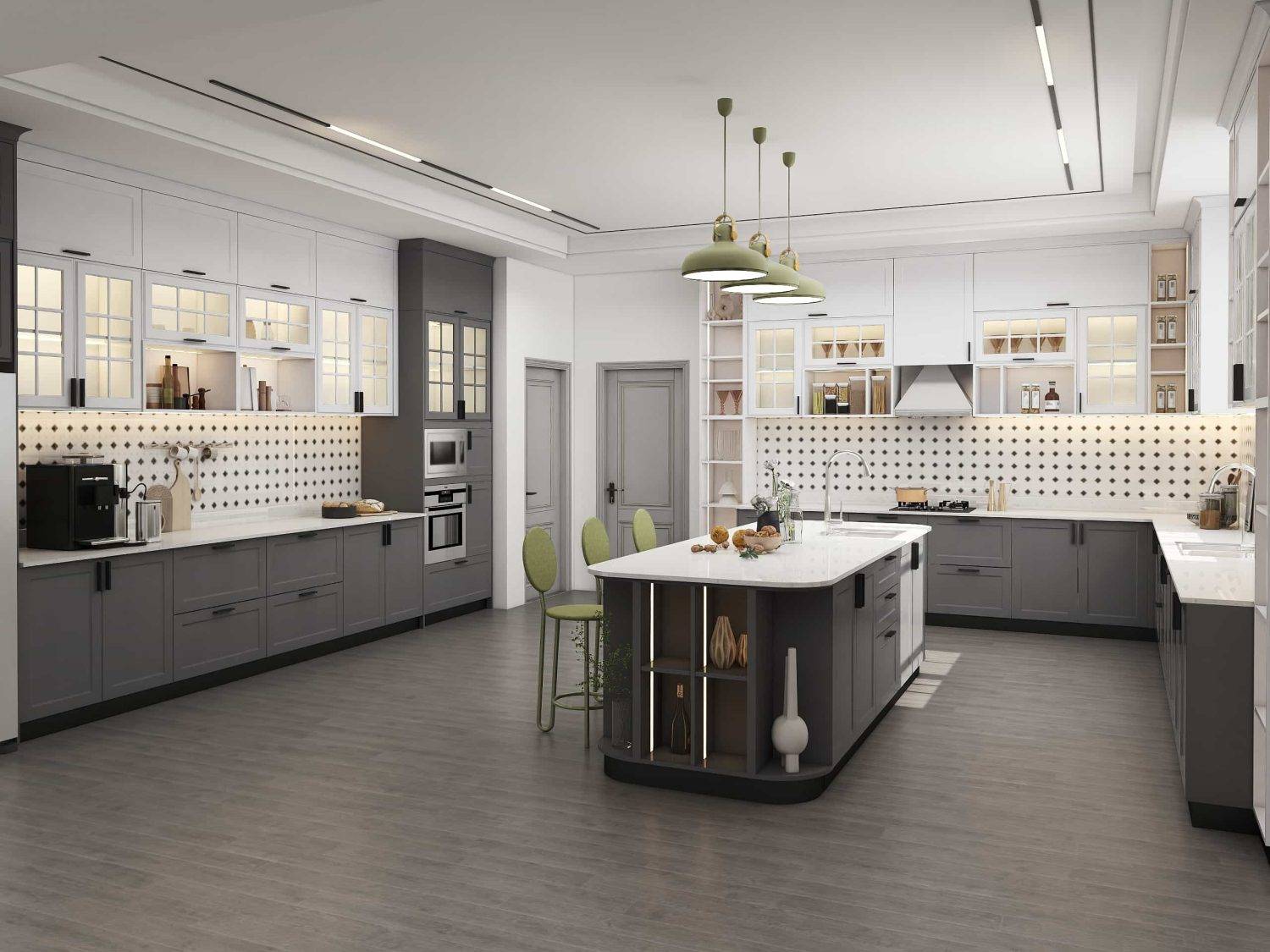 Traditional Farmhouse Two-tone Shaker L-shaped Kitchen Cabinets (3)