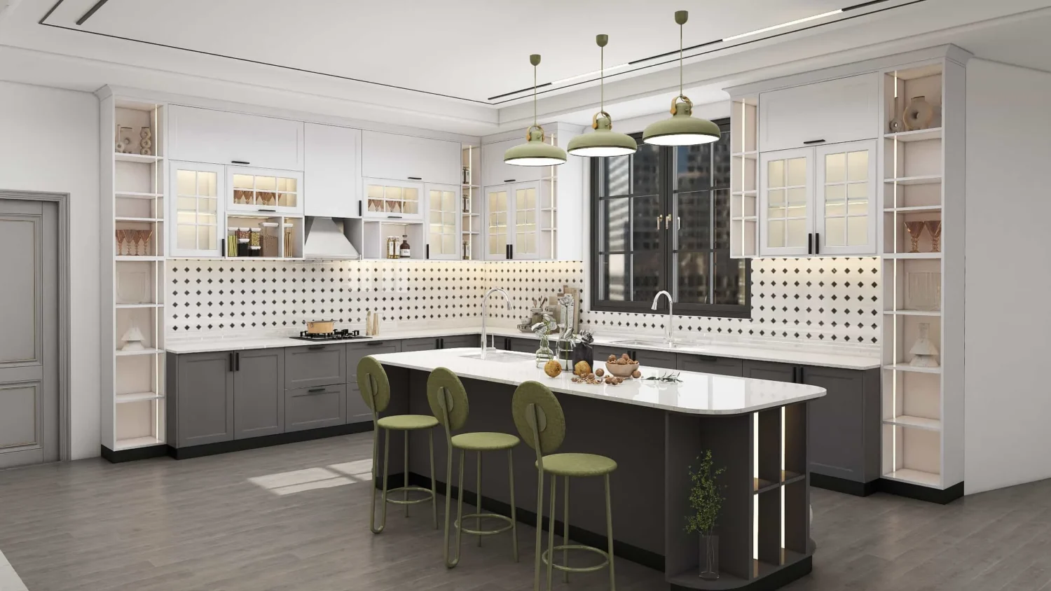 Traditional Farmhouse Two-tone Shaker L-shaped Kitchen Cabinets - PA ...