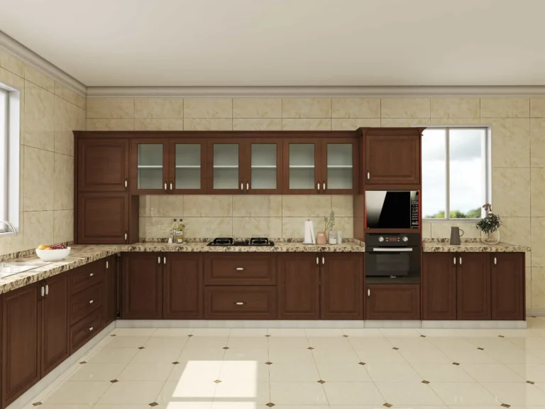 Traditional Shaker Brown L Shaped Kitchen Cabinets (2)