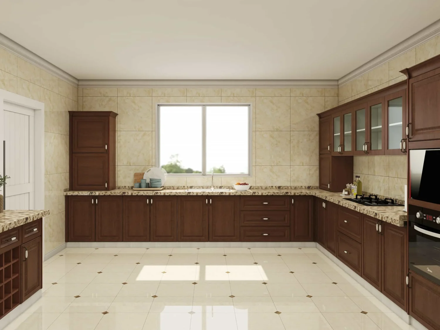 Traditional Shaker Brown L Shaped Kitchen Cabinets (3)