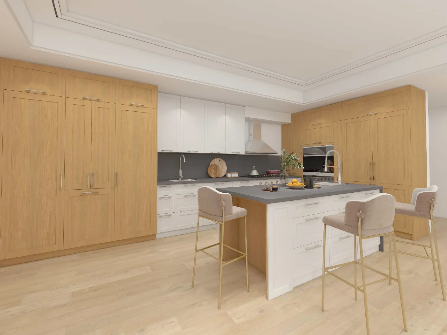 Wood Farmhouse Two-tone L Shaped Kitchen Cabinets