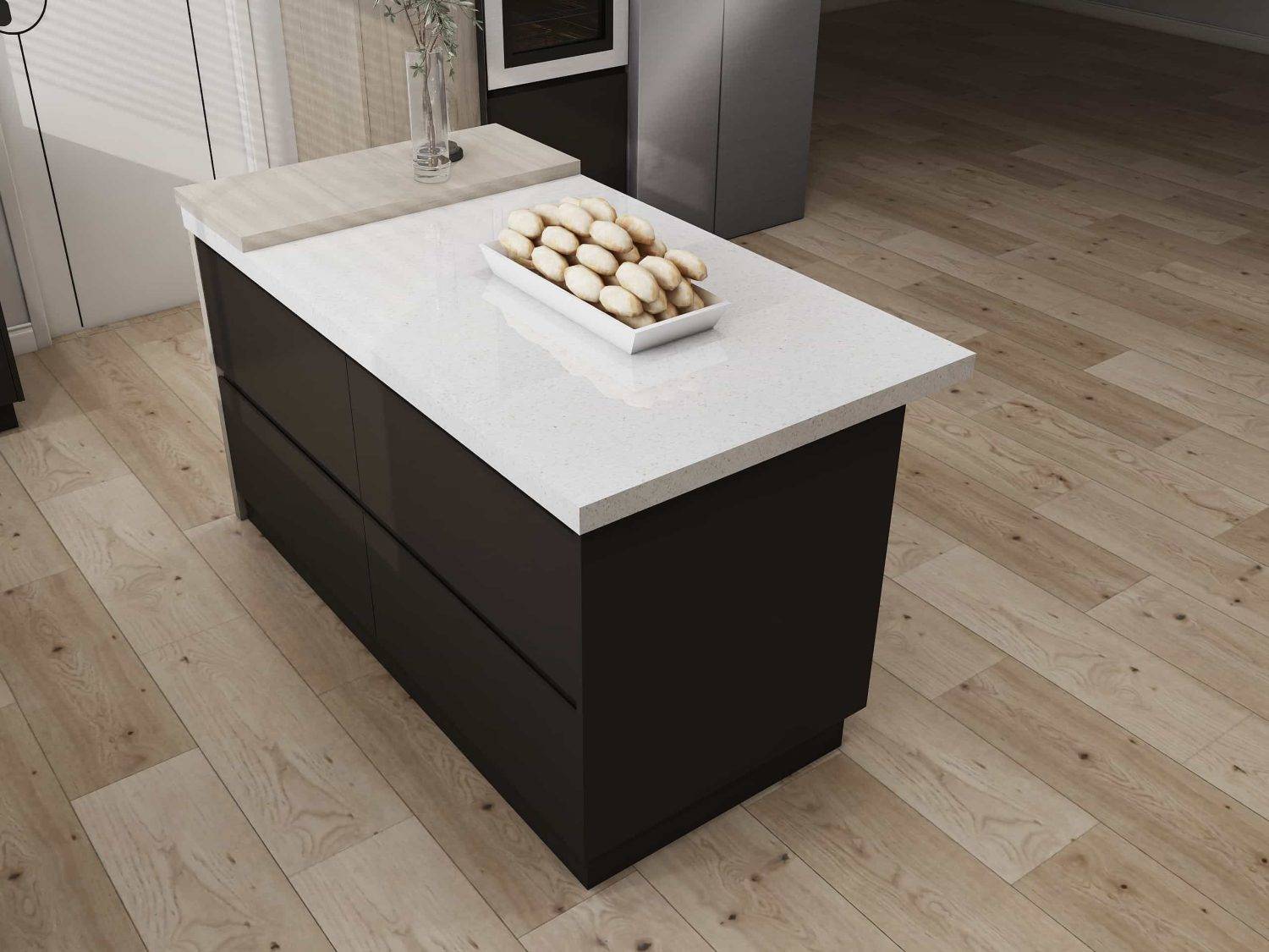 Black and Wood U-Shaped Two Tone Cabinets