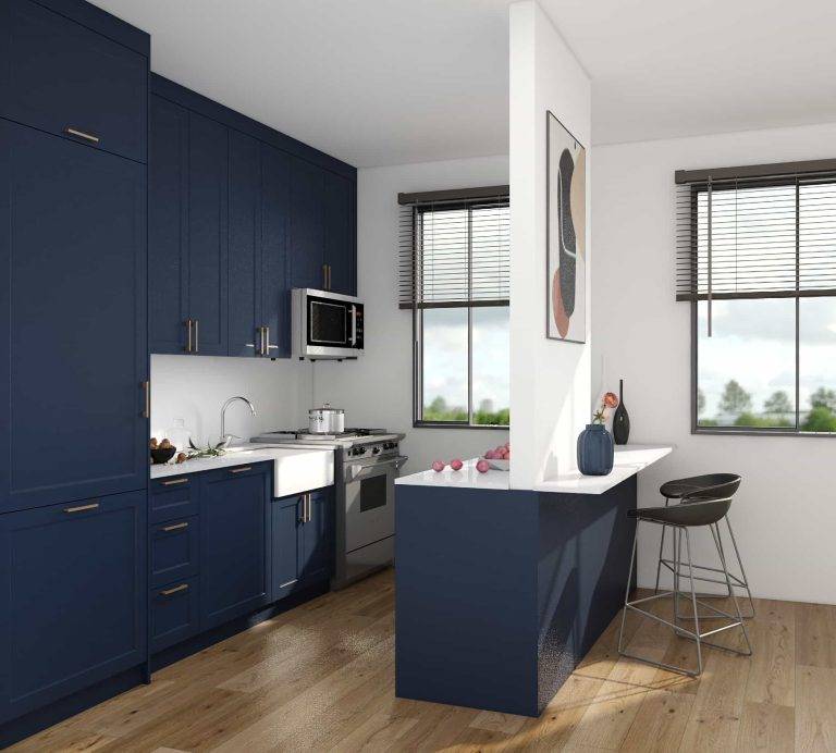 Blue Lacquer Modern Gallery Small Kitchen Cabinets