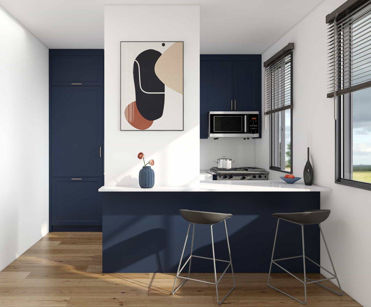 Blue Lacquer Modern Gallery Small Kitchen Cabinets