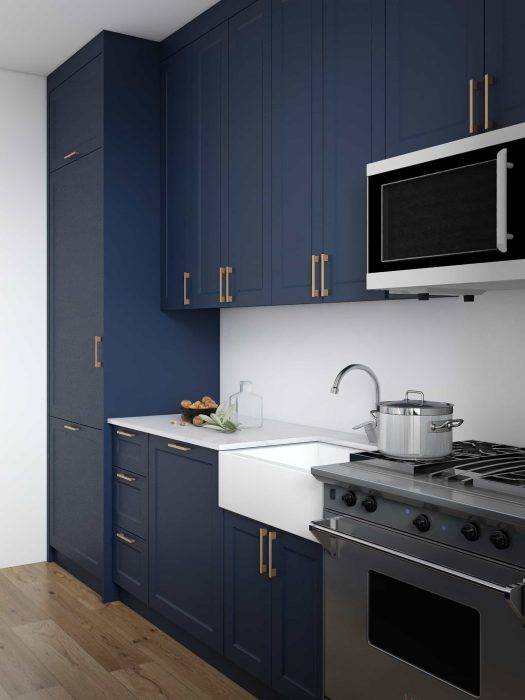 Blue Lacquer Modern Gallery Small Kitchen Cabinets
