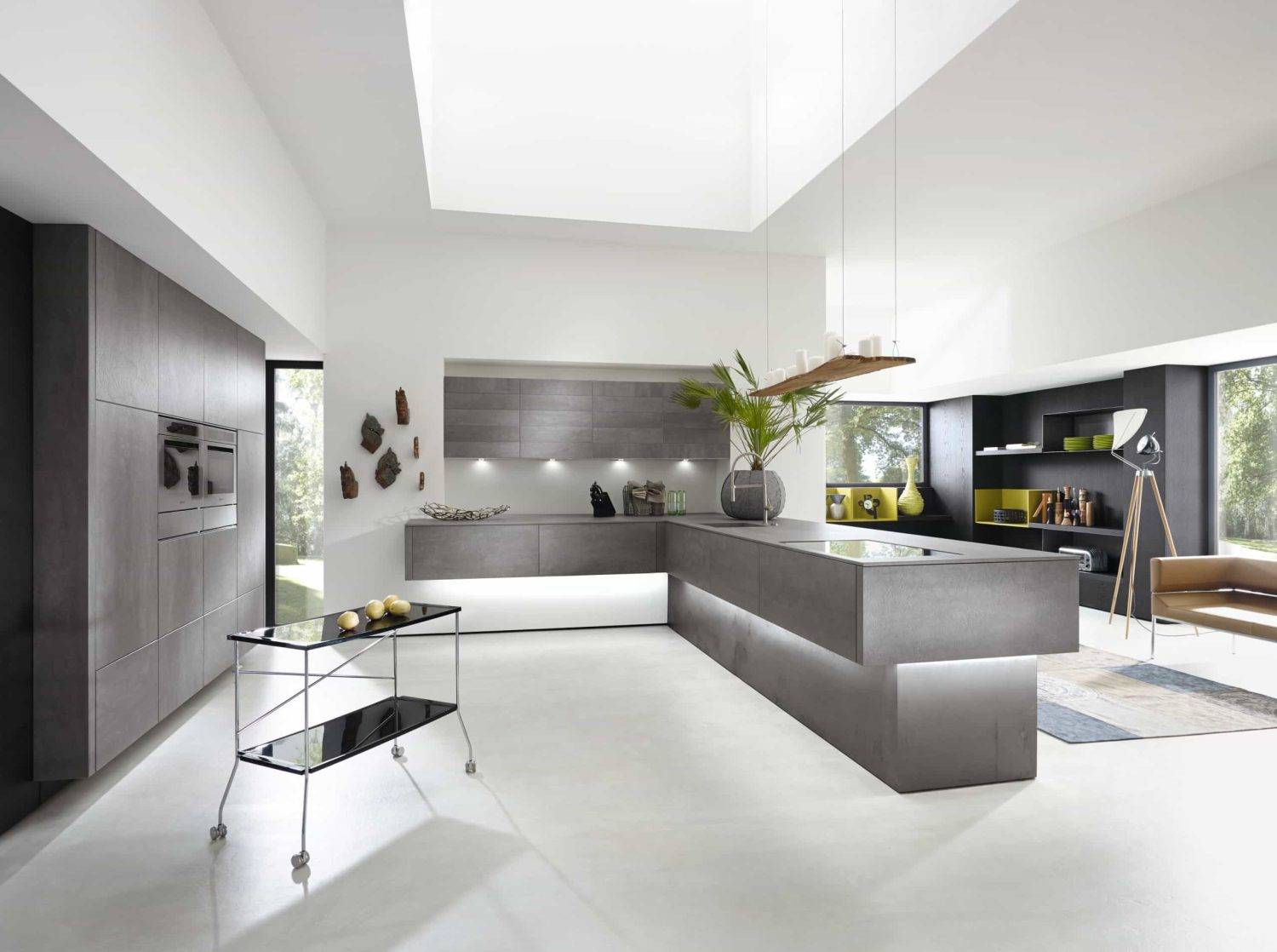 Concrete countertops with steel cabinets