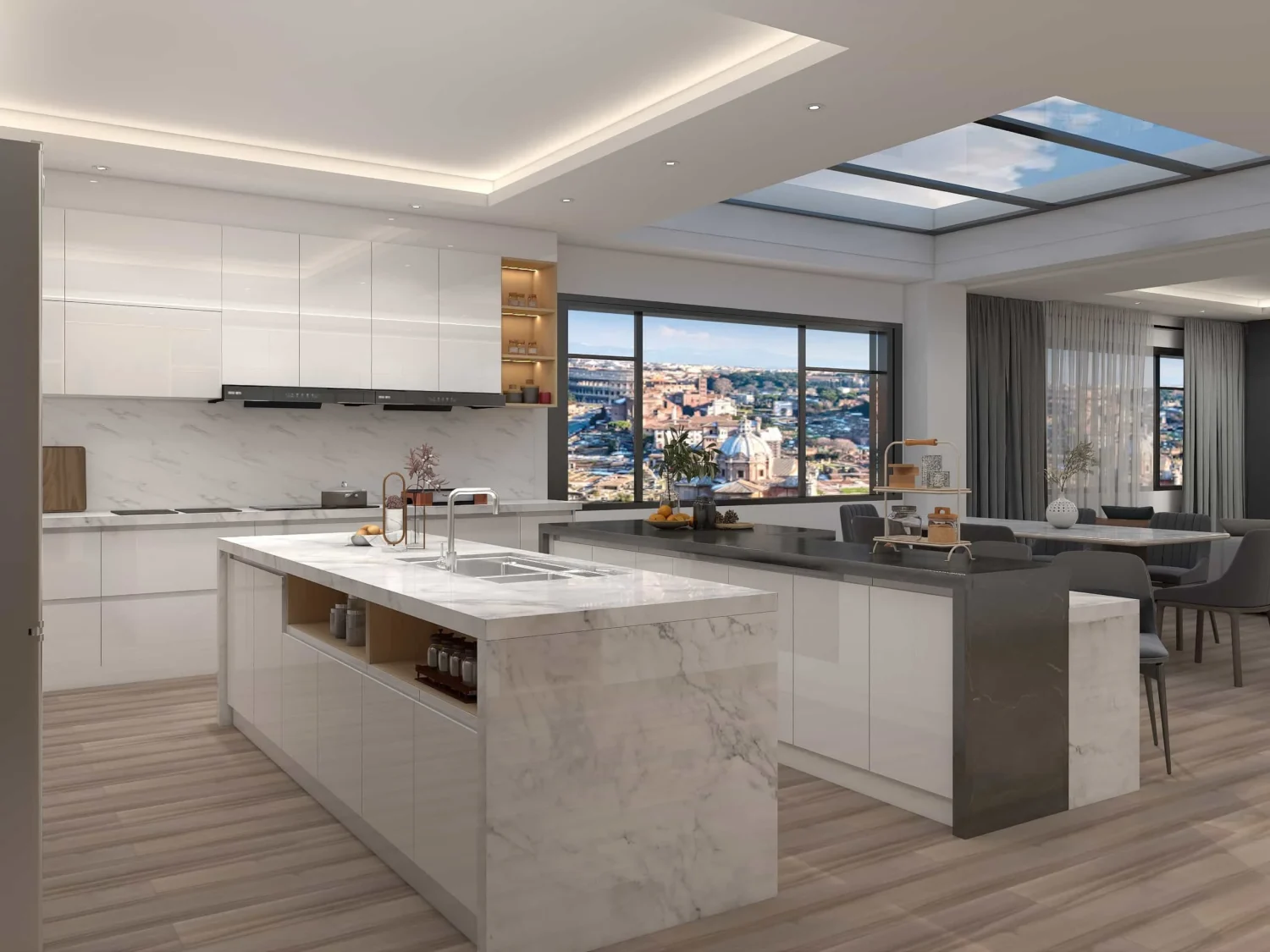 Recorrido elegante y moderno por la cocina gris Diseño de lujo y soluciones de almacenamiento inteligentes