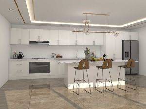 Gallery Modern White Kitchen Cabinets with Silver Hardware