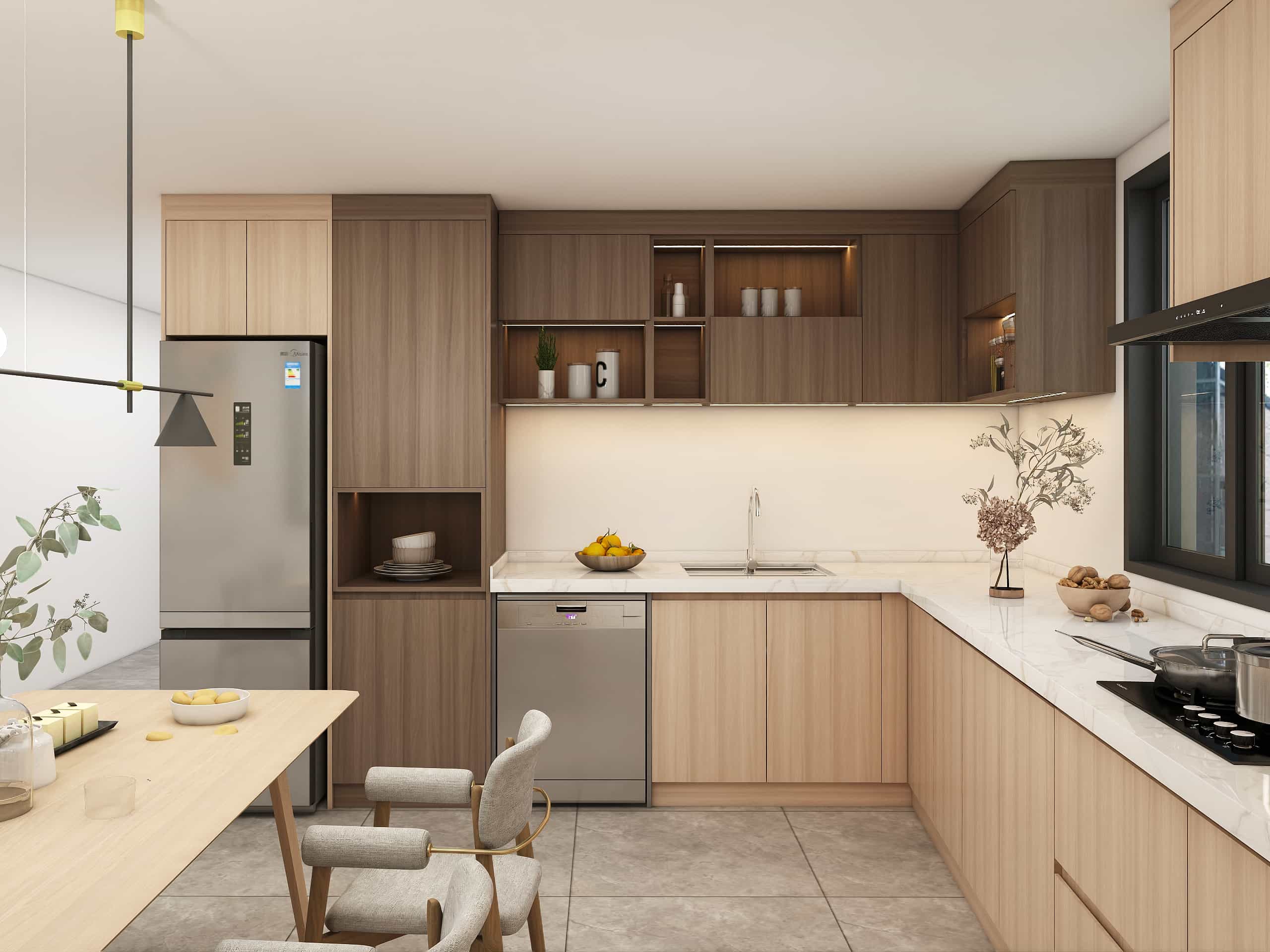 Minimalism Wood Modern L-Shaped Kitchen Cabinets