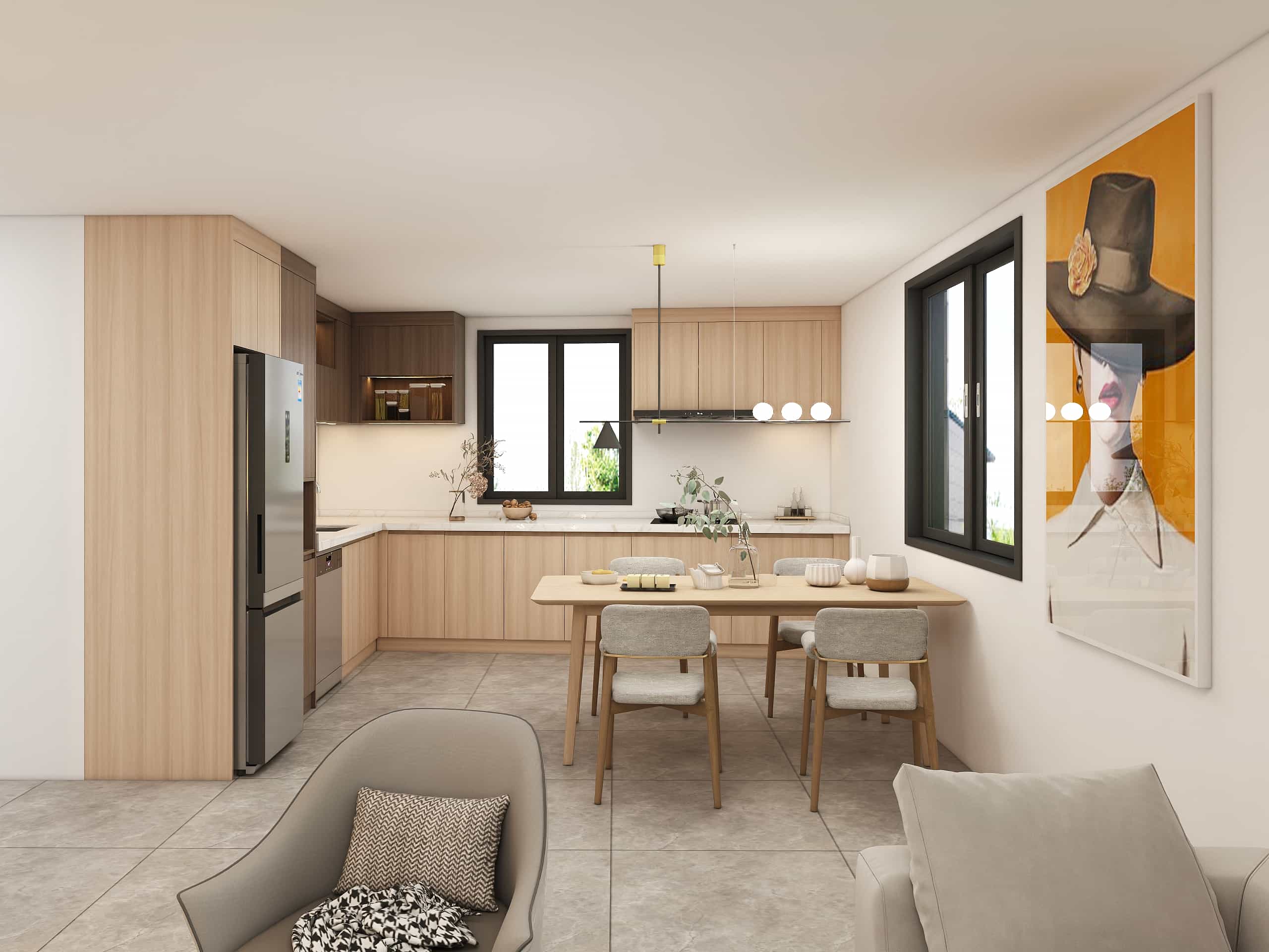 Minimalism Wood Modern L-Shaped Kitchen Cabinets