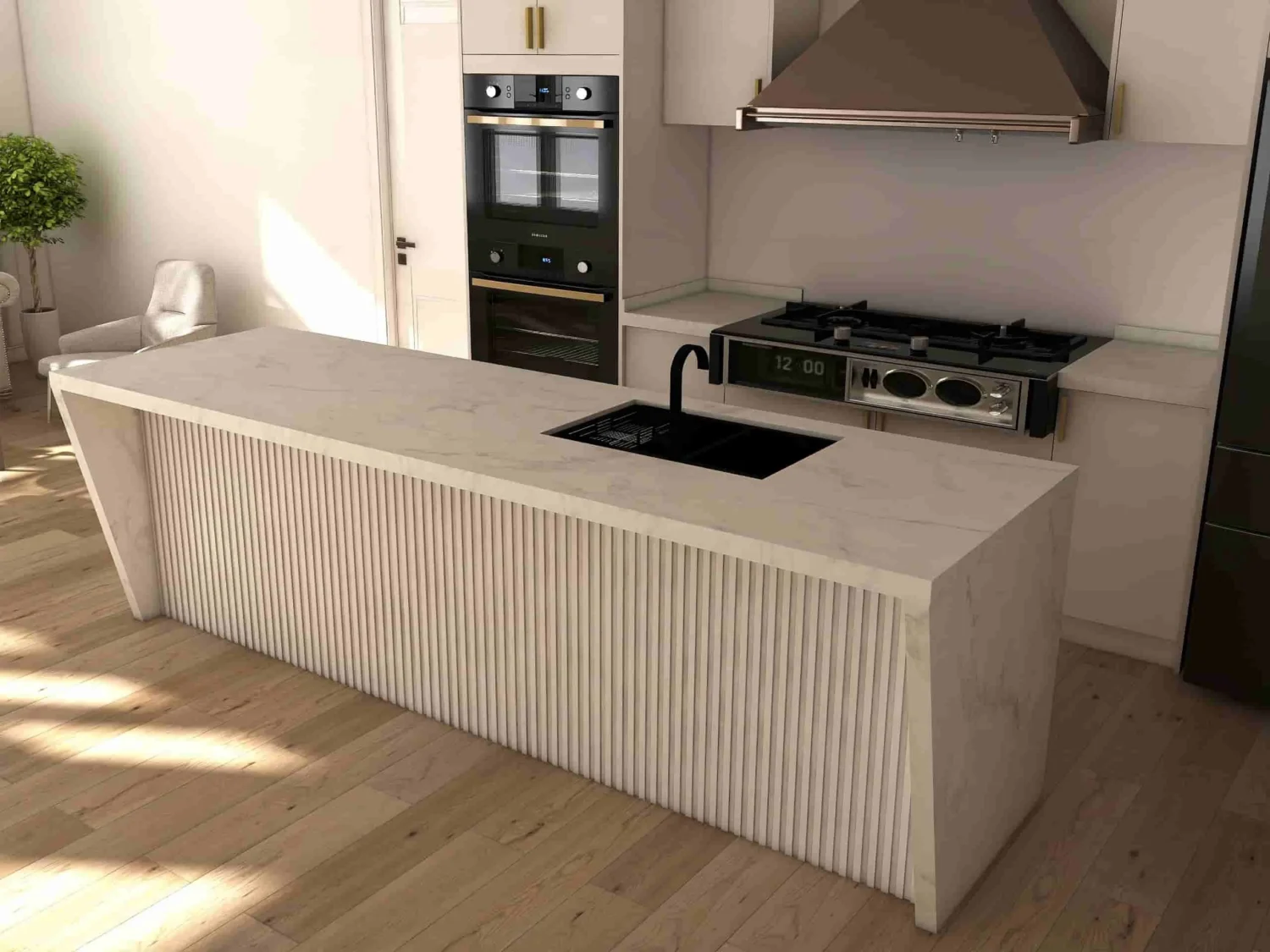 Minimalist Elegance Exploring a Chic White Kitchen with Wooden Accents
