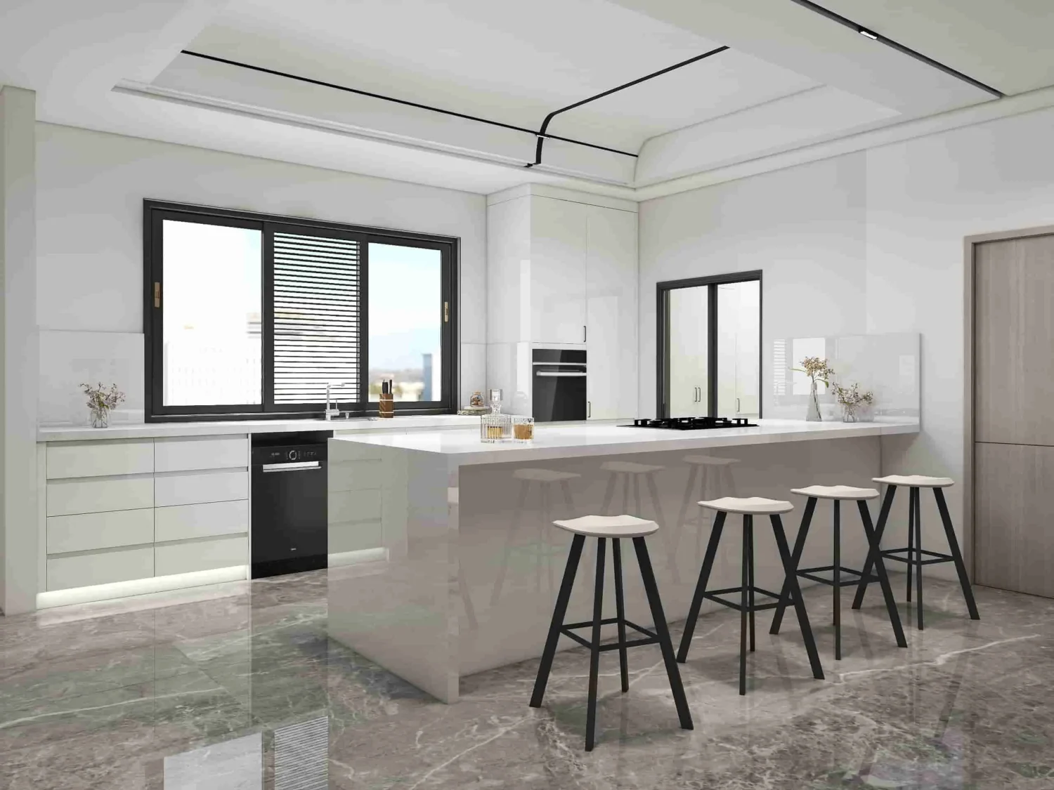 Minimalist Elegance Modern Grey Kitchen Cabinets in a Chic Gallery Layout