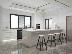 Minimalist Elegance Modern Grey Kitchen Cabinets in a Chic Gallery Layout