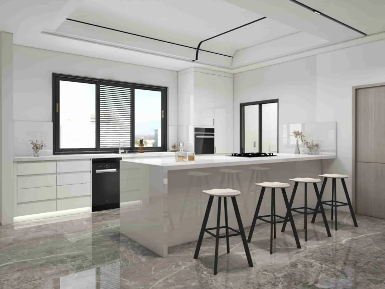 Minimalist Elegance Modern Grey Kitchen Cabinets in a Chic Gallery Layout