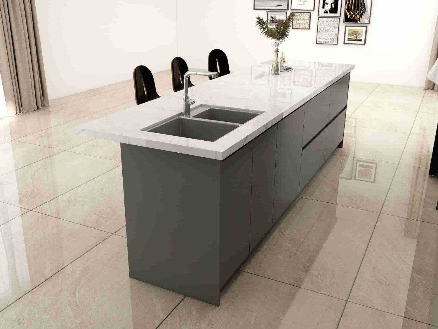 Modern Dark Gray Kitchen Cabinets with Island