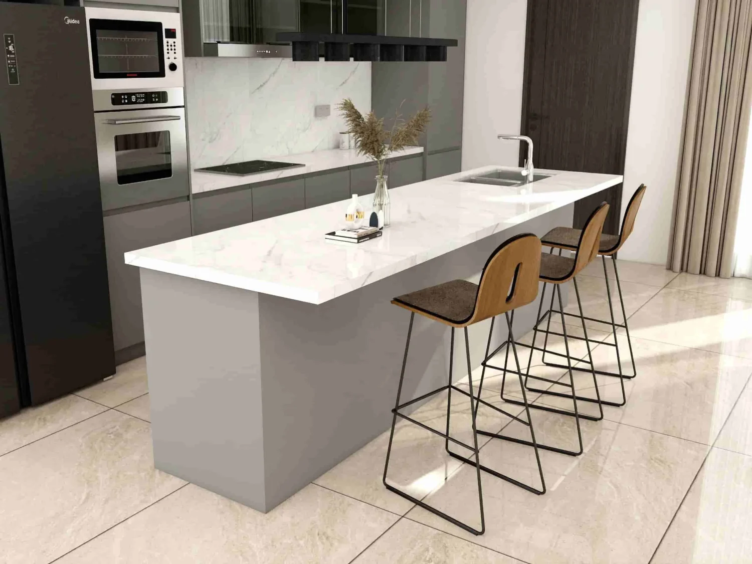 Modern Dark Gray Kitchen Cabinets with Island