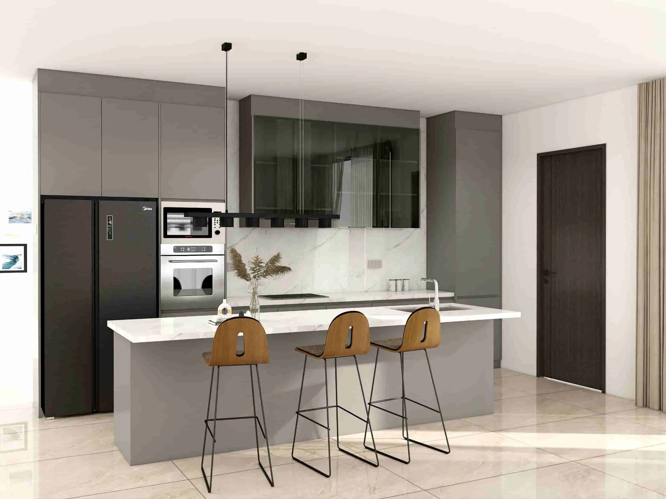Modern Dark Laminate Gray Kitchen Cabinets with Island 1 Modern Dark Gray Kitchen Cabinets with Island