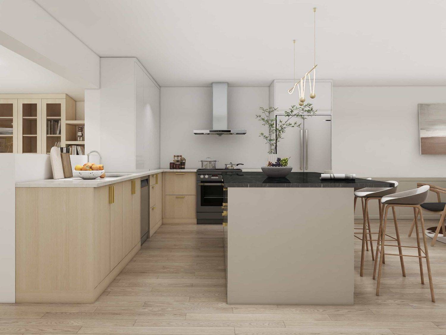 Modern Elegance Grey and Wood Two Tone Shaker Kitchen with Island Cabinets