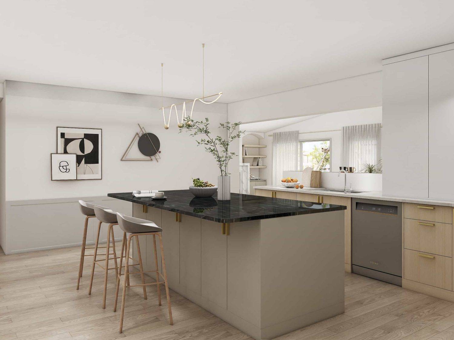 Modern Elegance Grey and Wood Two Tone Shaker Kitchen with Island Cabinets