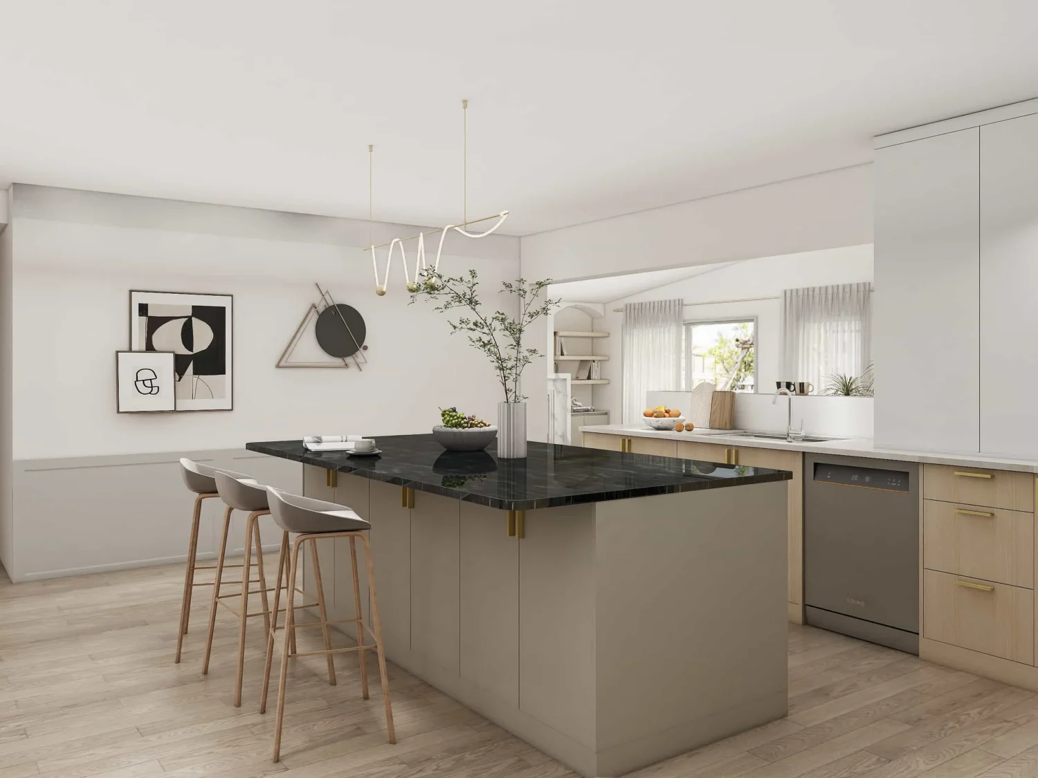 Modern Elegance Grey and Wood Two Tone Shaker Kitchen with Island Cabinets